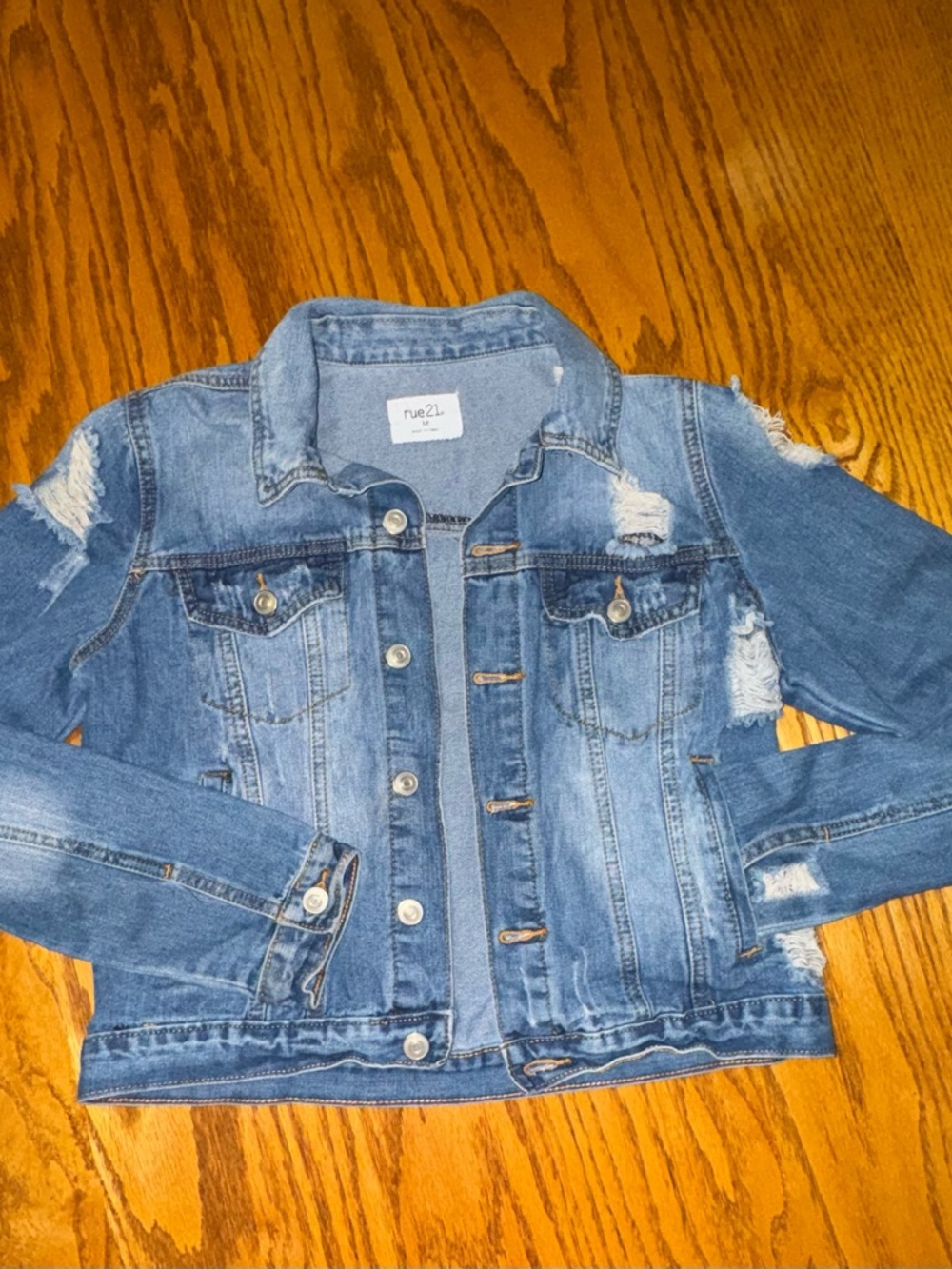 Rue21 Washed Blue Distressed Denim Jacket
